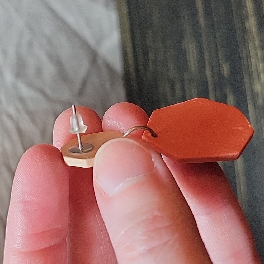 Orange Geometric Pierced Earrings - Picture 2 of 2